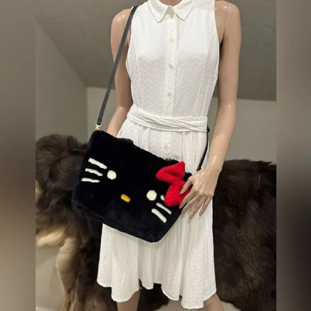 Colorblock Handmade Real Shearling Kitty Cat Large Tote/Shoulder Bag/Crossbody
